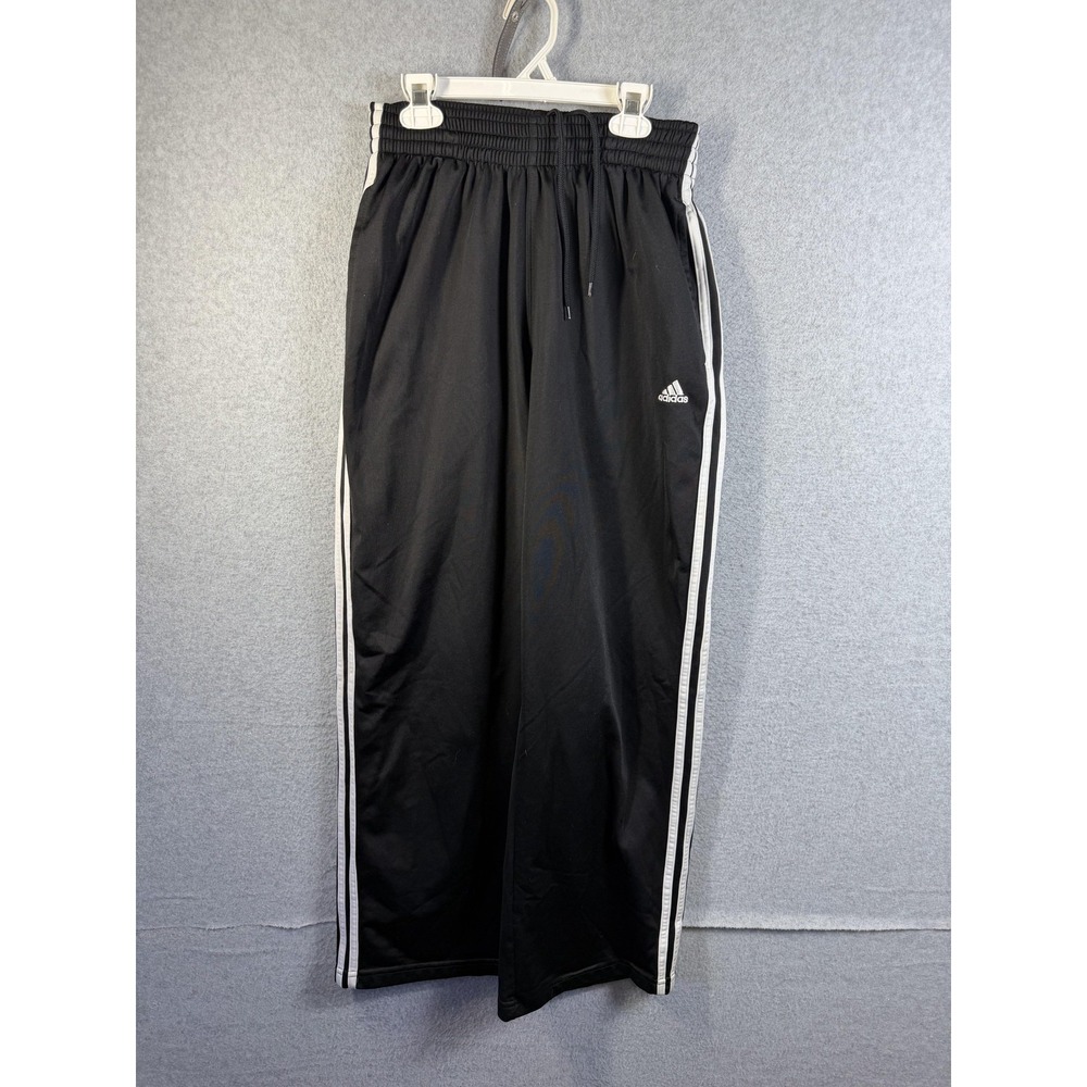 Adidas Track‎ Pants Mens Small Black Microfiber Elastic Waist Side Stripe Gym